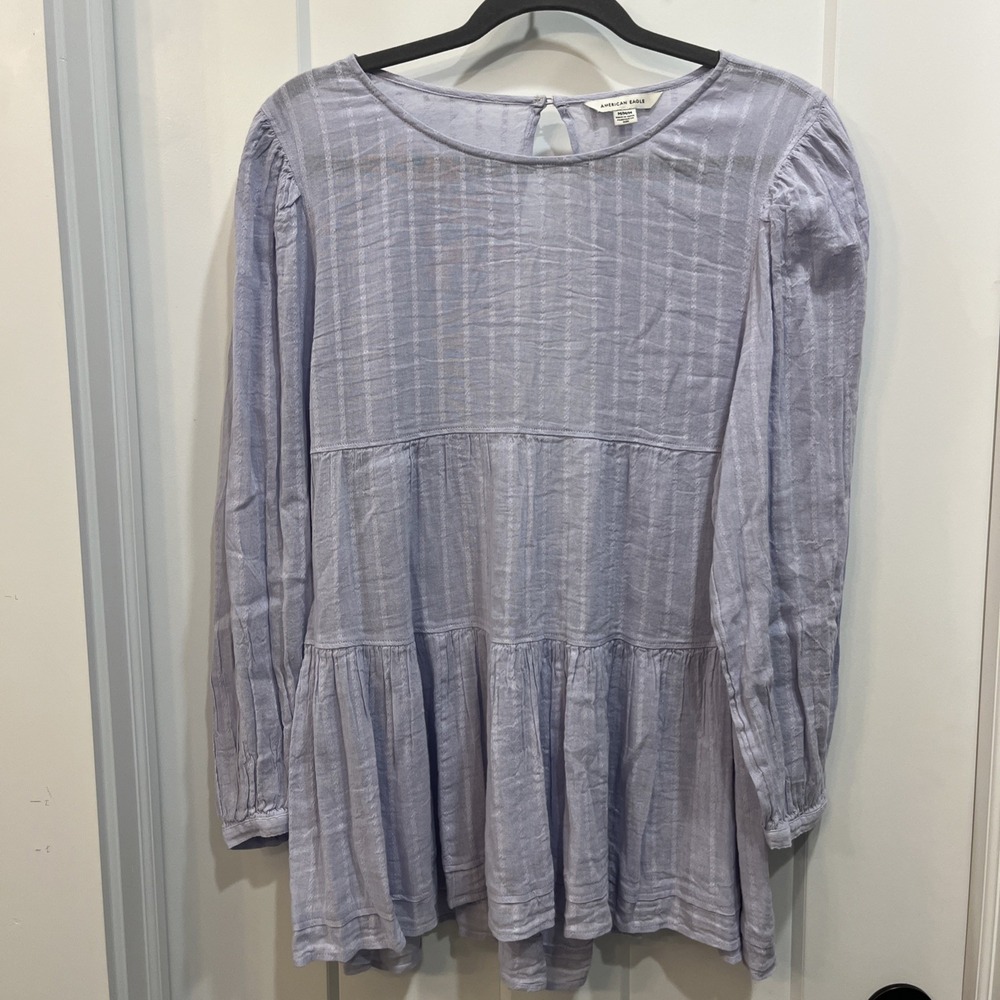 American‎ Eagle Tiered Peasant Blouse Boho Hippie Women Purple Lavender Size M